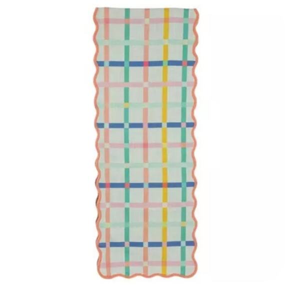 Spring Shop Multicolored 14X72 Scallop Edge Easter Plaid Table Runner - Picture 1 of 5